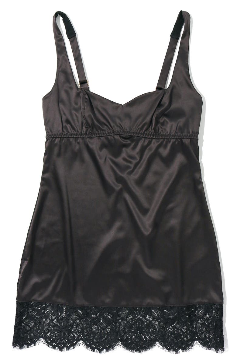 Hanky Panky Cindy Lace Satin Chemise, Alternate, color, Black