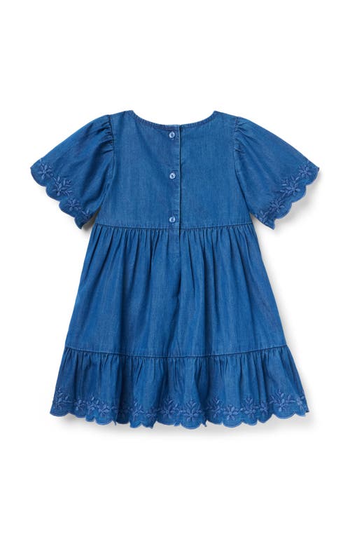 Janie And Jack Embroidered Floral Chambray Dress In Blue