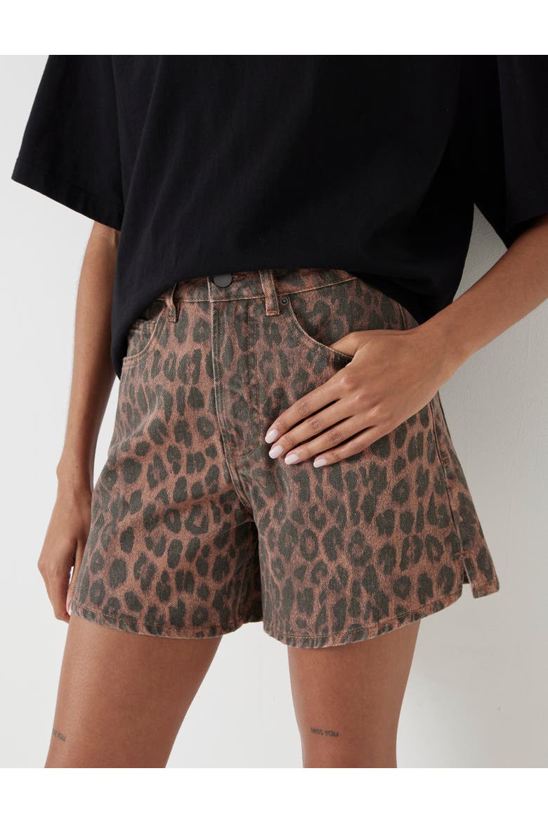 Printed Essential Denim Shorts, Main, color, Leopard Print