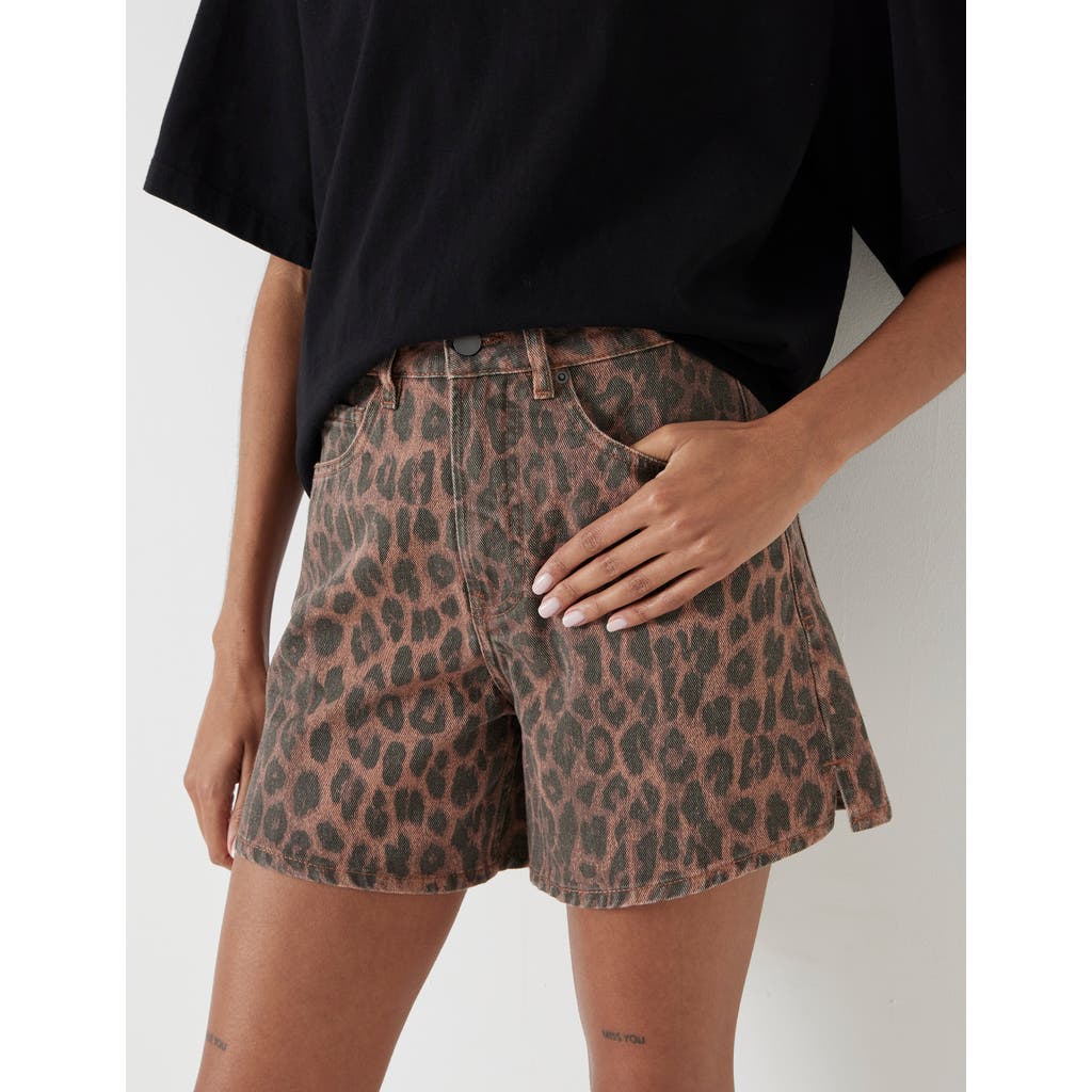 Hush Printed Essential Denim Shorts In Leopard Print