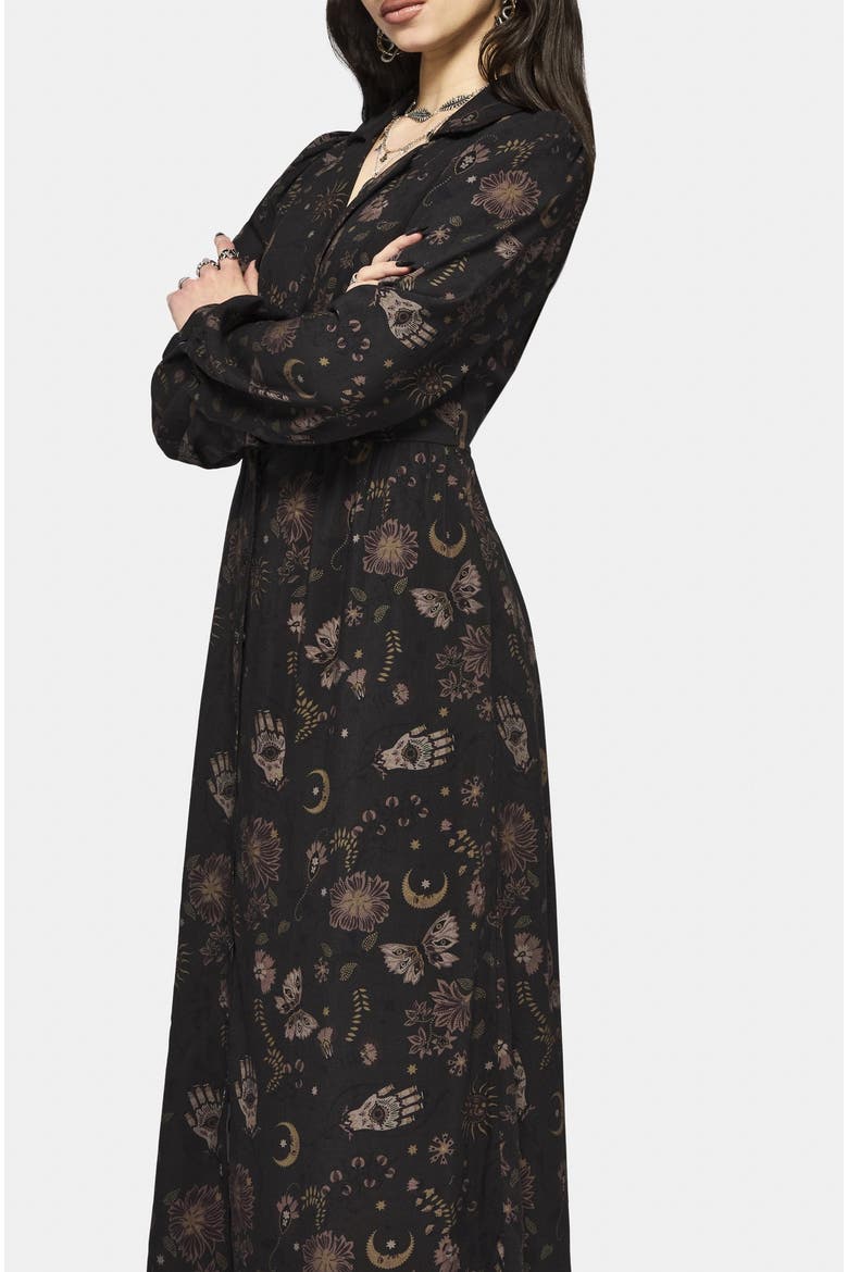Angela Folk Print Button Up Midi Dress, Alternate, color, Brown