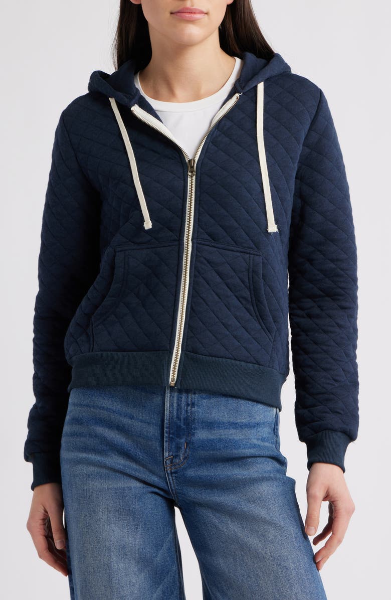 Marine Layer Corbet Quilted Zip-Up Hoodie, Alternate, color, Navy