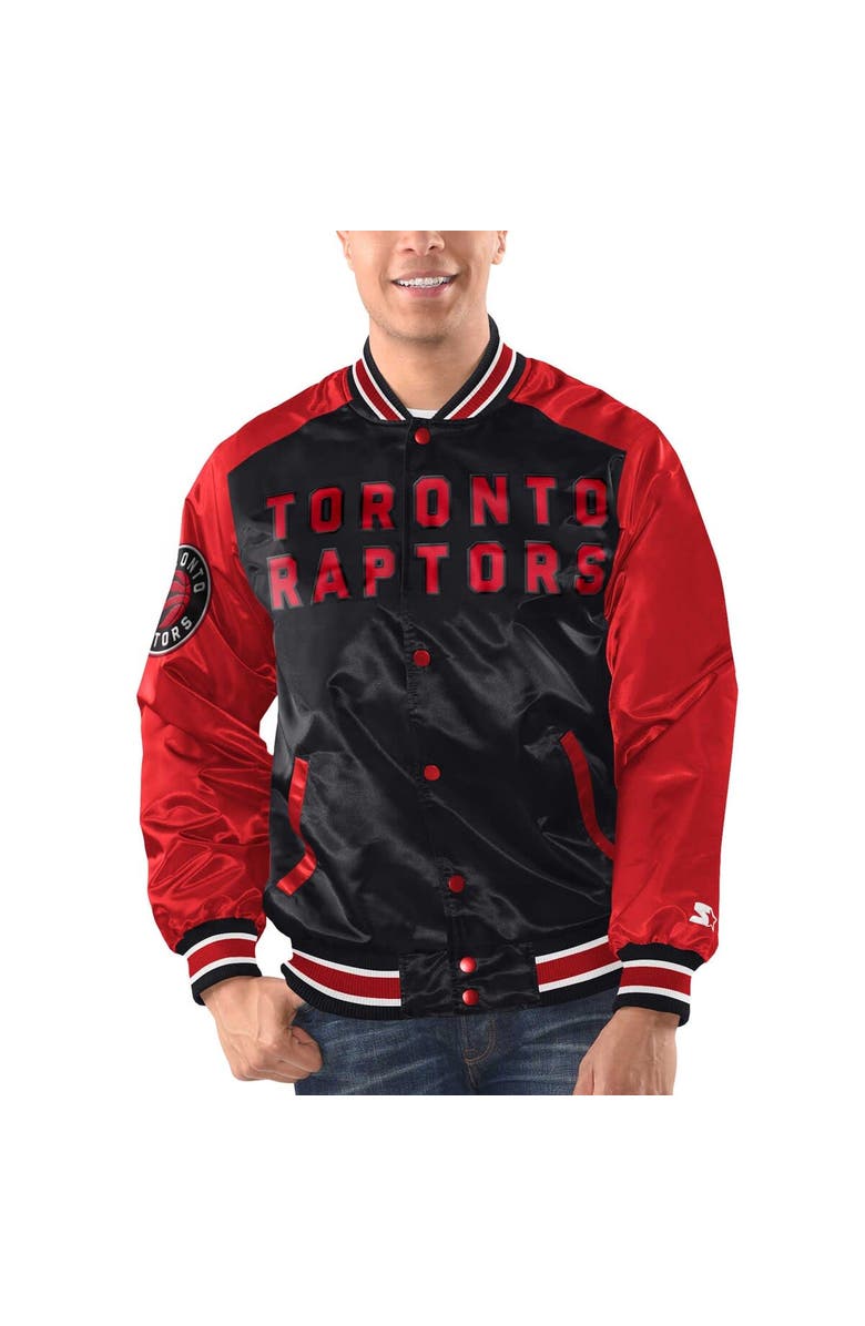 STARTER Men's Starter Black/Red Toronto Raptors Renegade Satin Full-Snap Varsity Jacket, Alternate, color, Black