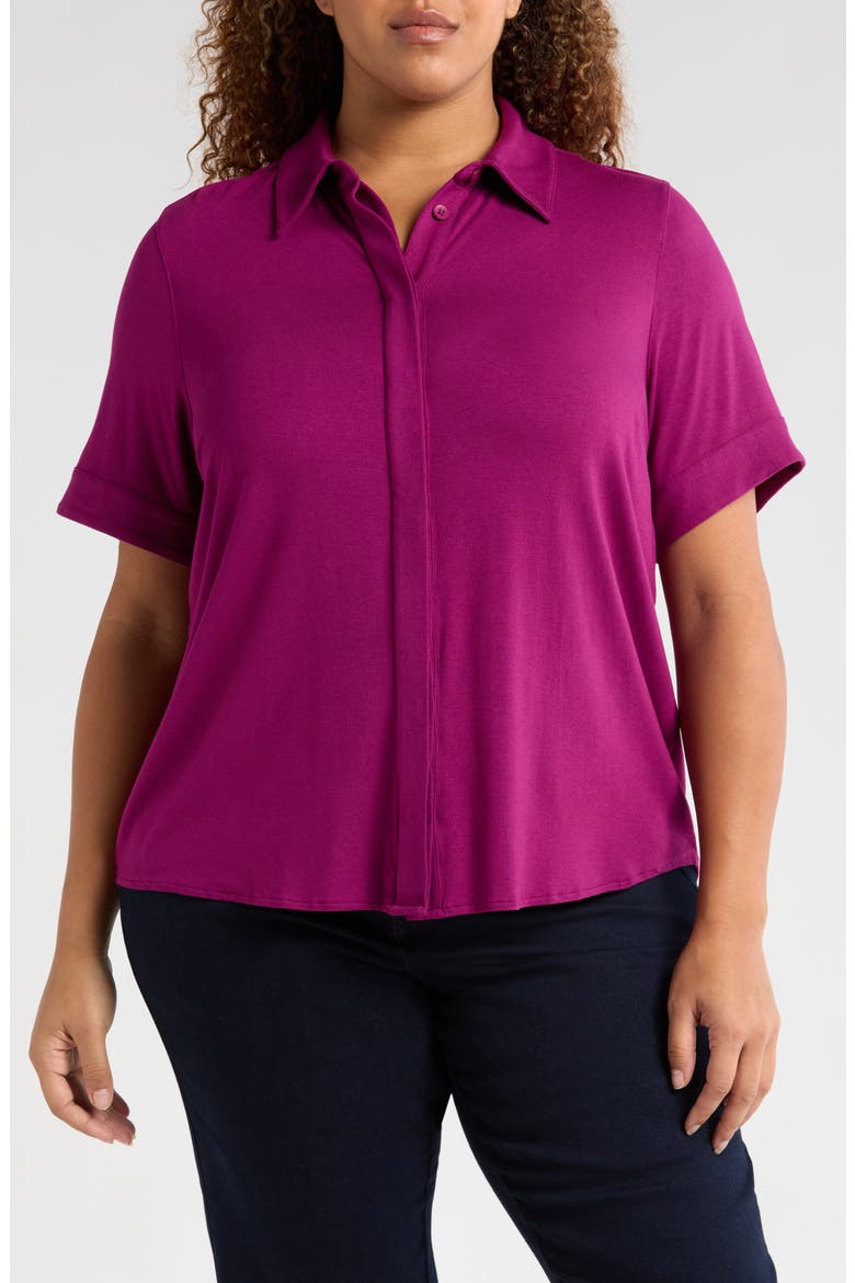 Chelsea Short Sleeve Jersey Button-Up Shirt, Main, color, ROTHKO PURPLE