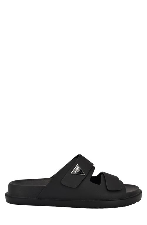 Guess Visel Double Strap Slide Sandal In Blk01 - Black Saffiano Texture
