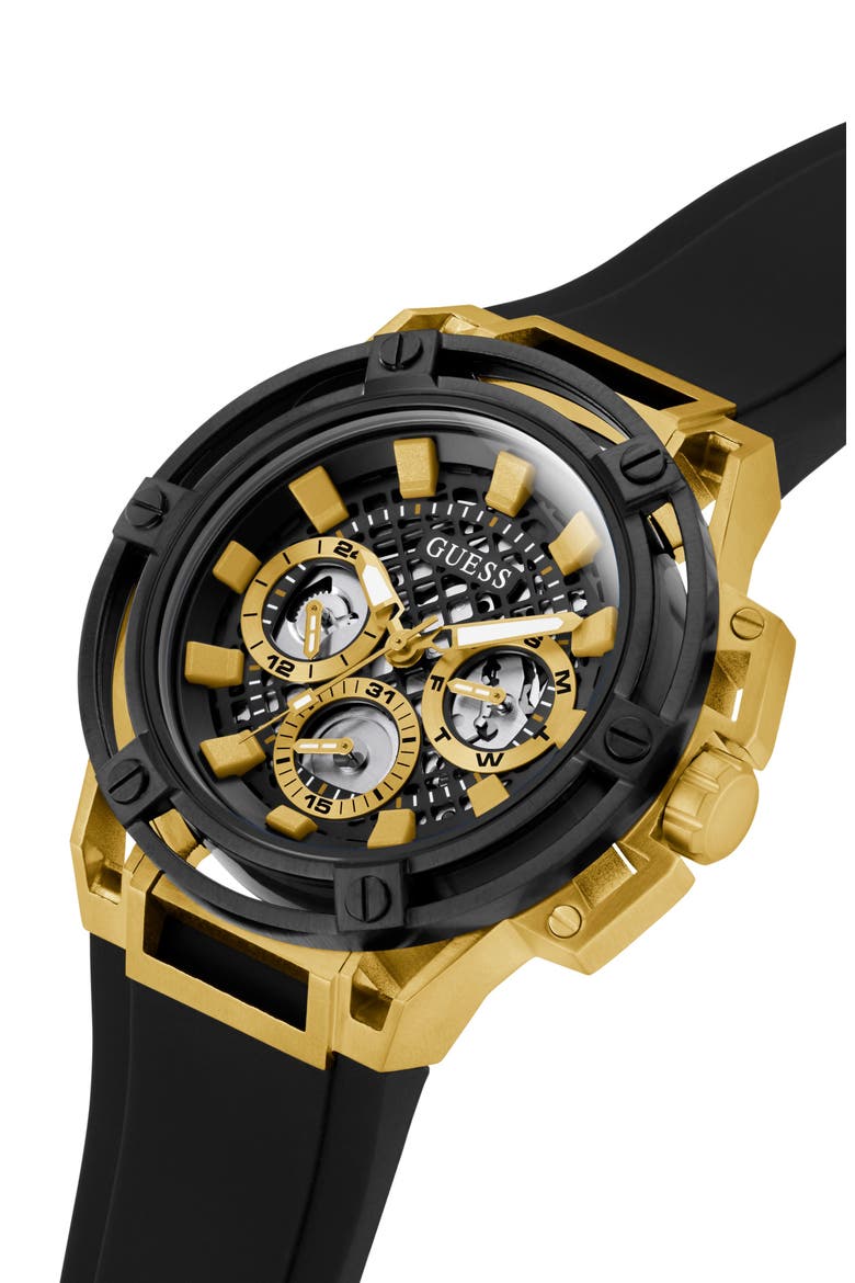 Multifunction Silicone Strap Watch, 46mm, Alternate, color, BLACK