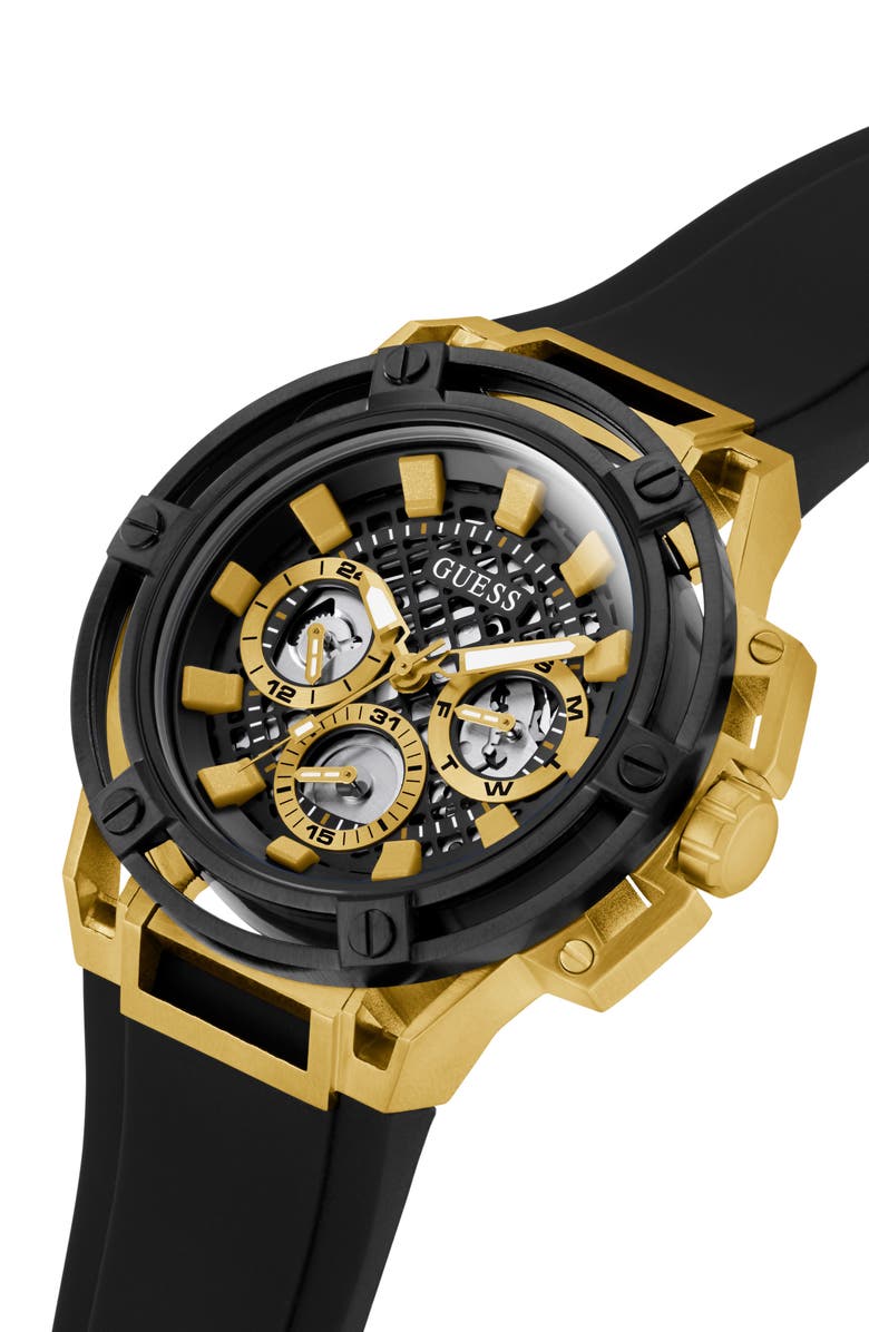 GUESS Multifunction Silicone Strap Watch, 46mm, Alternate, color, 