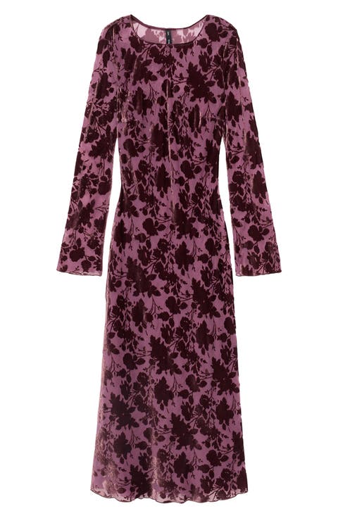 Floral Burnout Velvet Long Sleeve Maxi Dress
