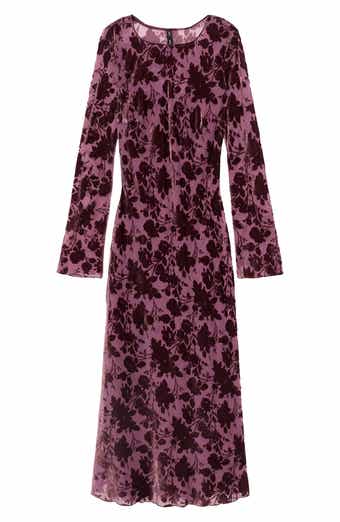 MANGO Floral Burnout Velvet Long Sleeve Maxi Dress