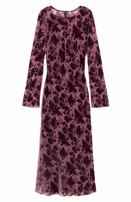 MANGO Floral Burnout Velvet Long Sleeve Maxi Dress