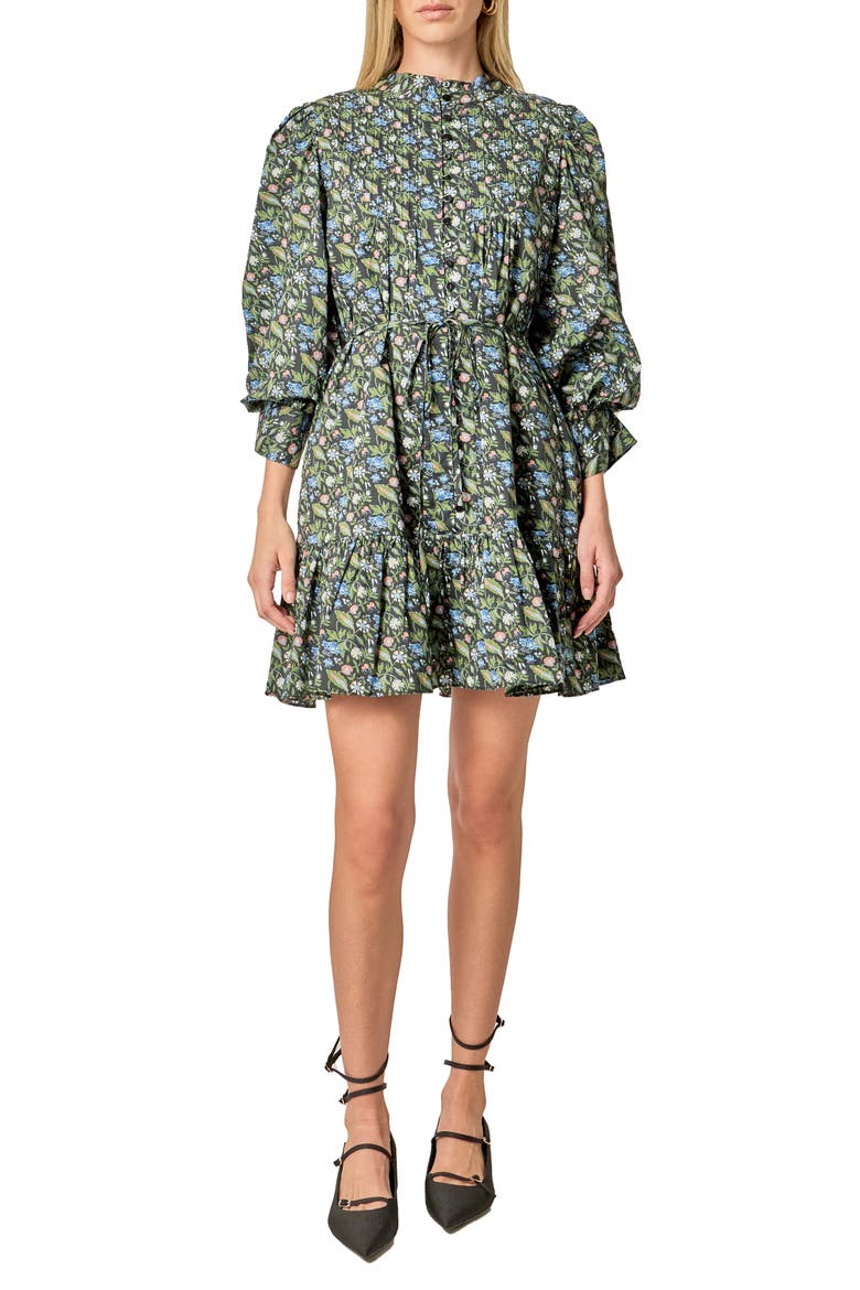 Mock Neck Cotton Button-Up Minidress, Main, color, BLACK MULTI