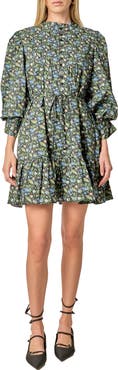 English Factory Mock Neck Cotton Button-Up Minidress