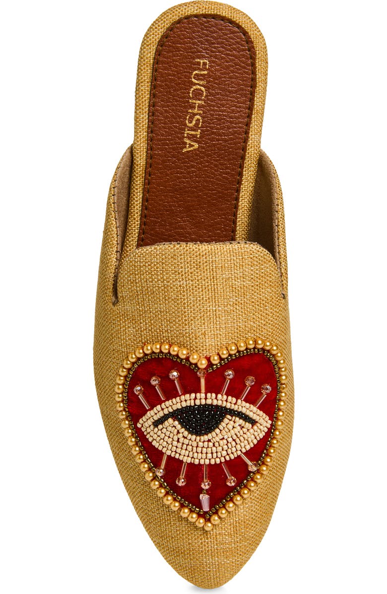 FUCHSIA Heart Eye Embroidered Pointed Toe Mule, Alternate, color, Light Beige