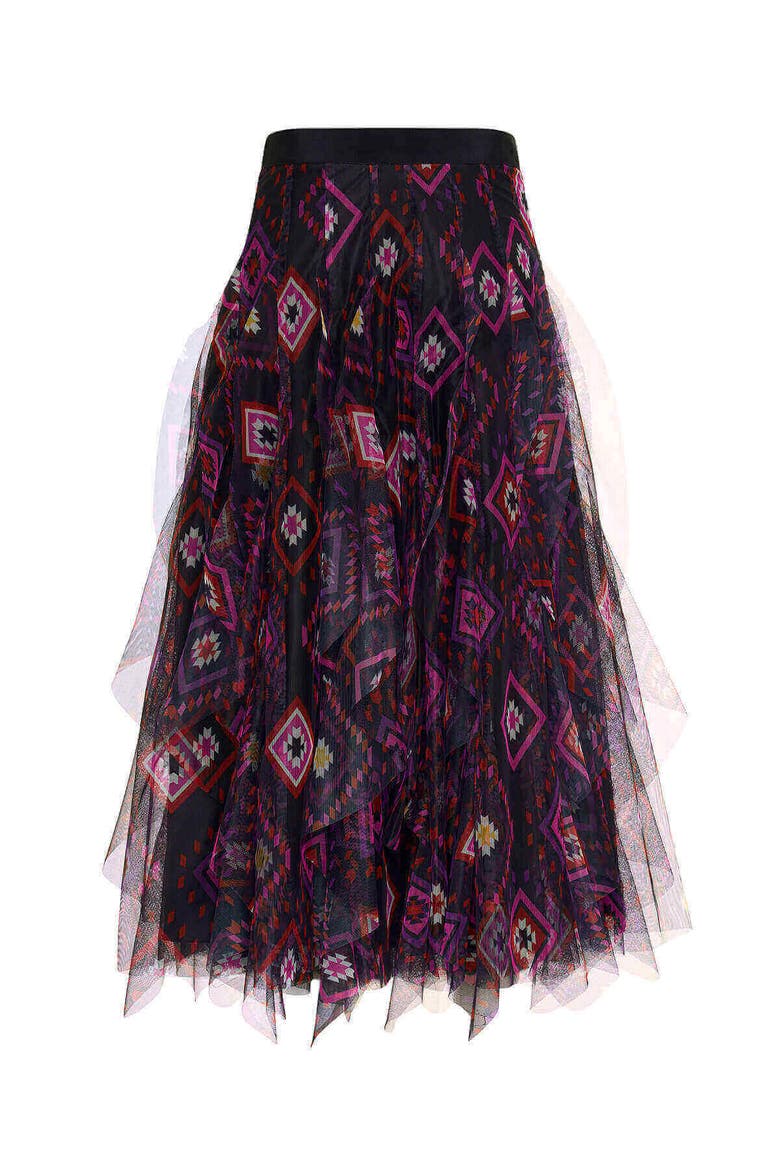 Printed Tull Skirt, Main, color, Black/Multicolour