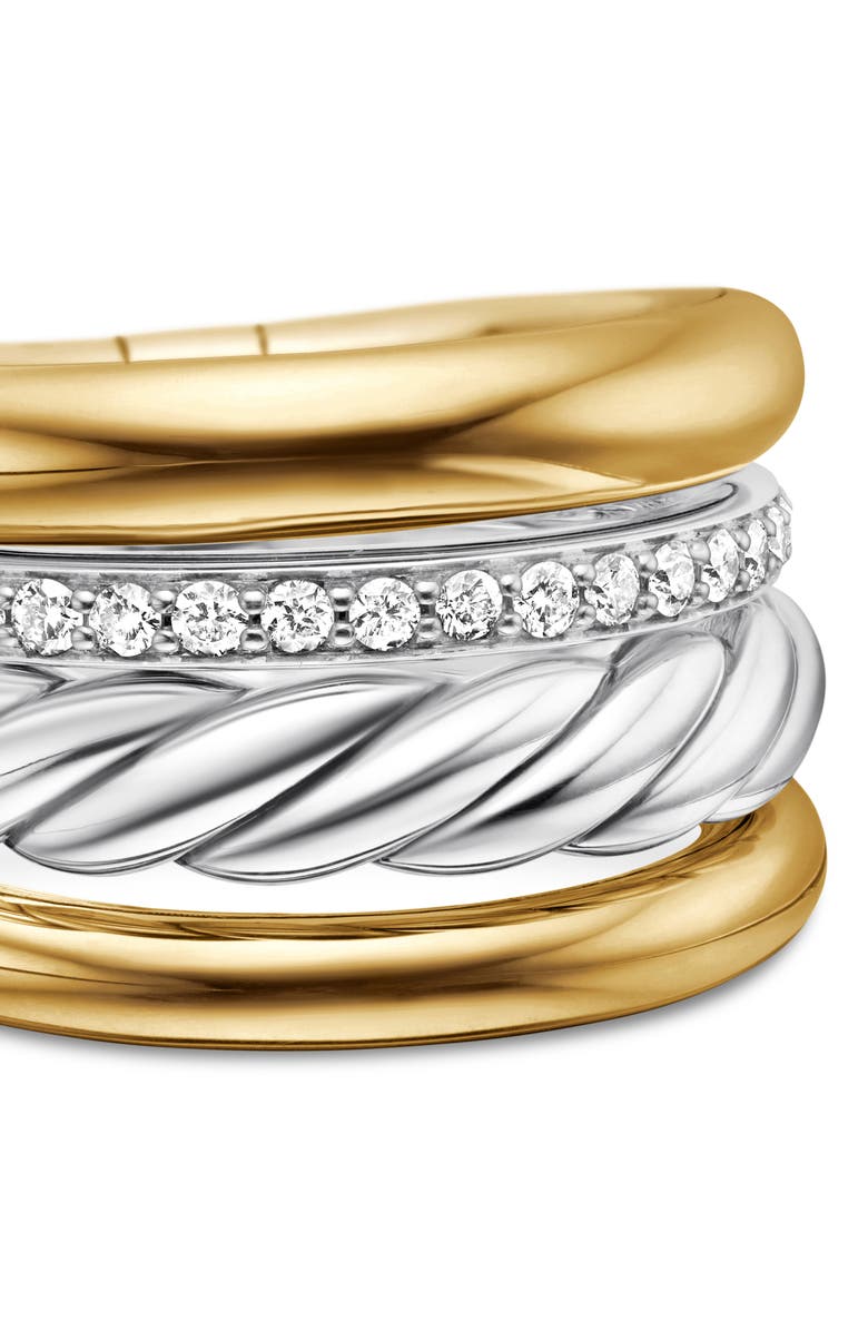 David Yurman Mercer Mixed Metal & Diamond Stack Ring, Alternate, color,