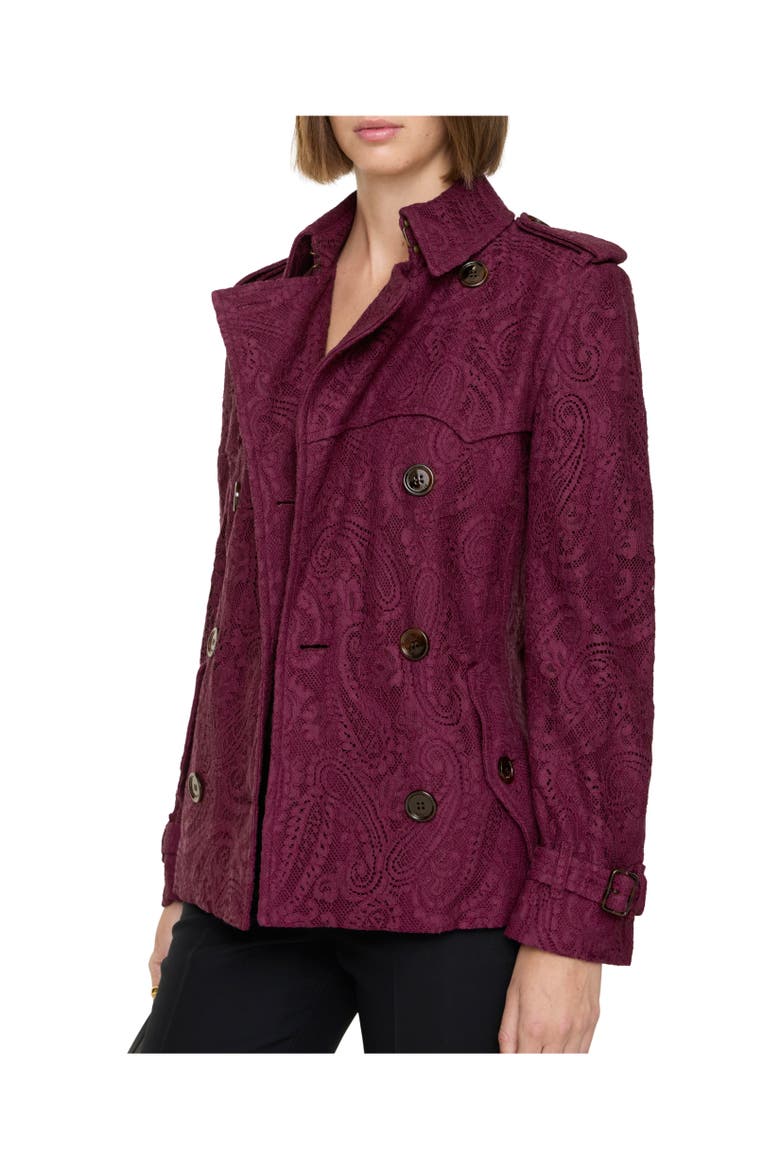 Short Paisley Lace Foxfield Trench Coat, Alternate, color, Allium purple