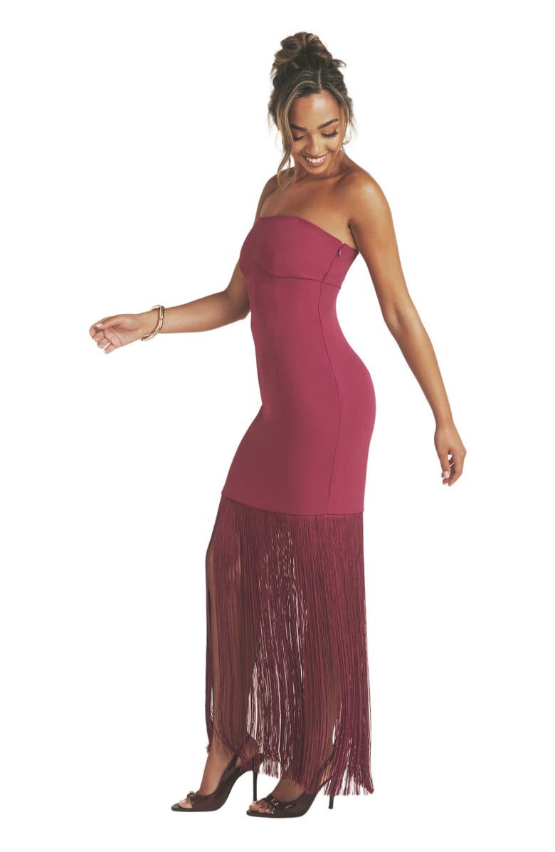 Six Stories Fringe Bandeau Maxi Dress, Alternate, color, Raspberry