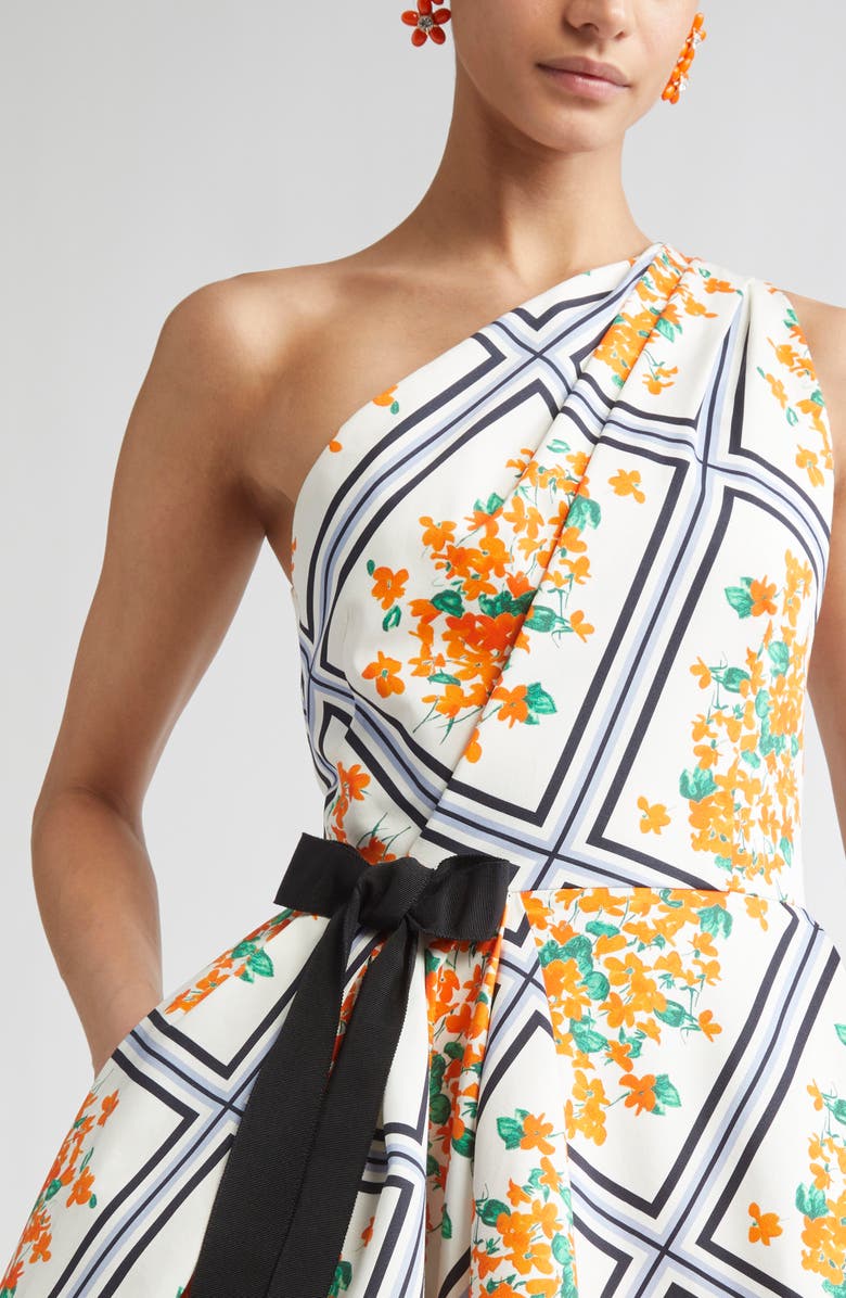 Carolina Herrera One-Shoulder Asymmetric Faille Minidress, Alternate, color, White Multi