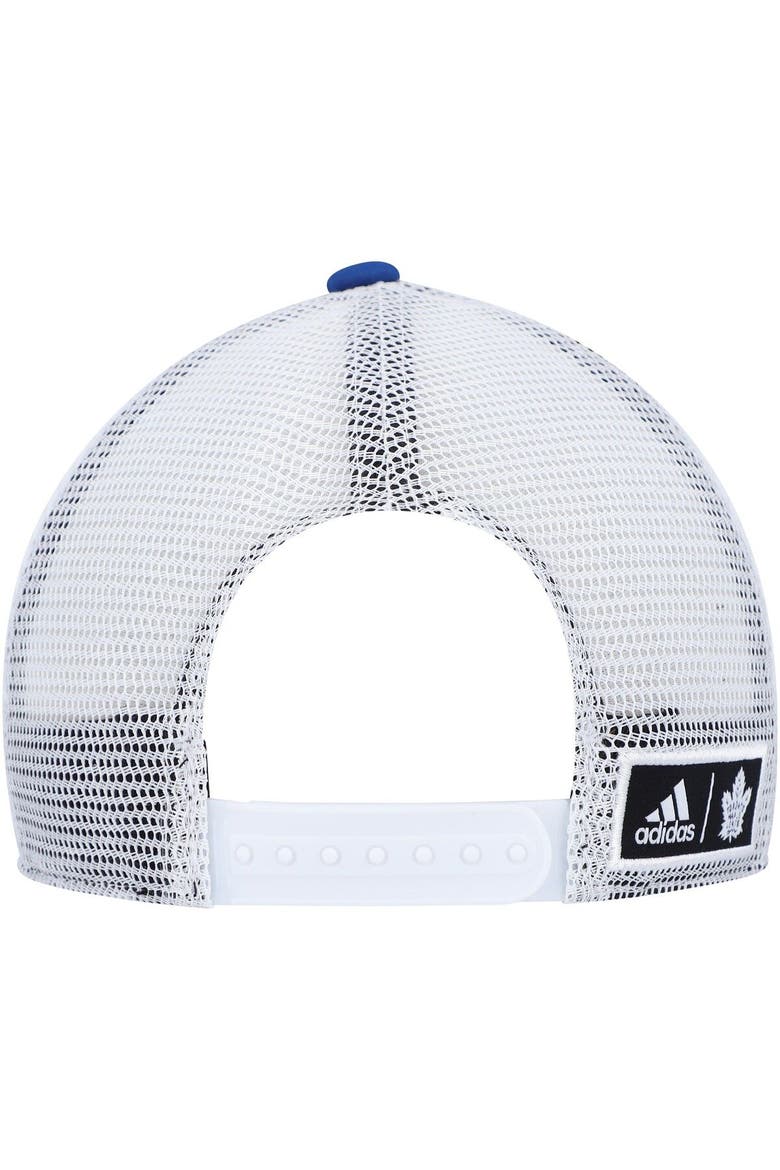 Men's adidas Blue/White Toronto Maple Leafs Team Plate Trucker Snapback Hat, Alternate, color, Blue