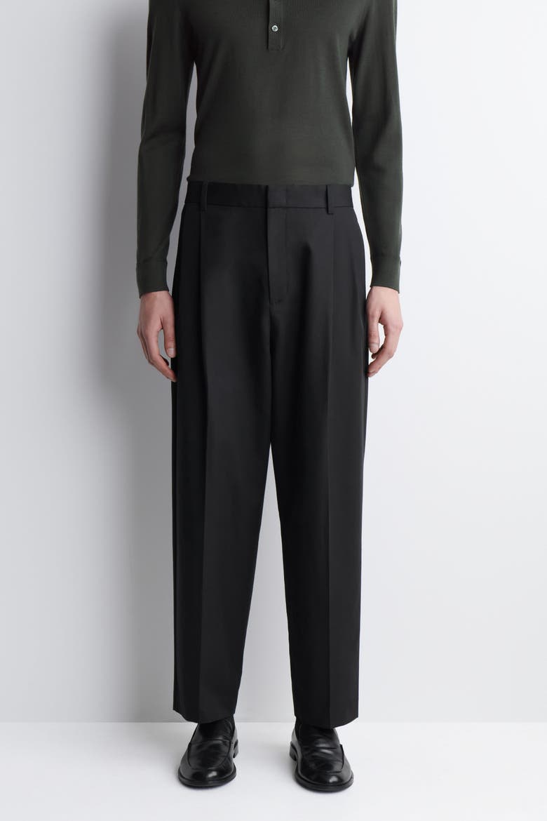 Pleated Relaxed-Fit Tapered Pants, Main, color, CHARCOAL