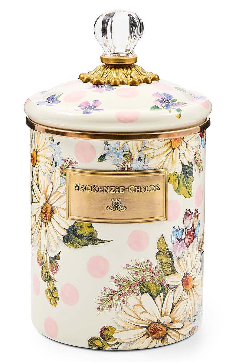 MACKENZIE CHILDS Wildflowers Medium Enameled Steel Canister, Main, color, Pink