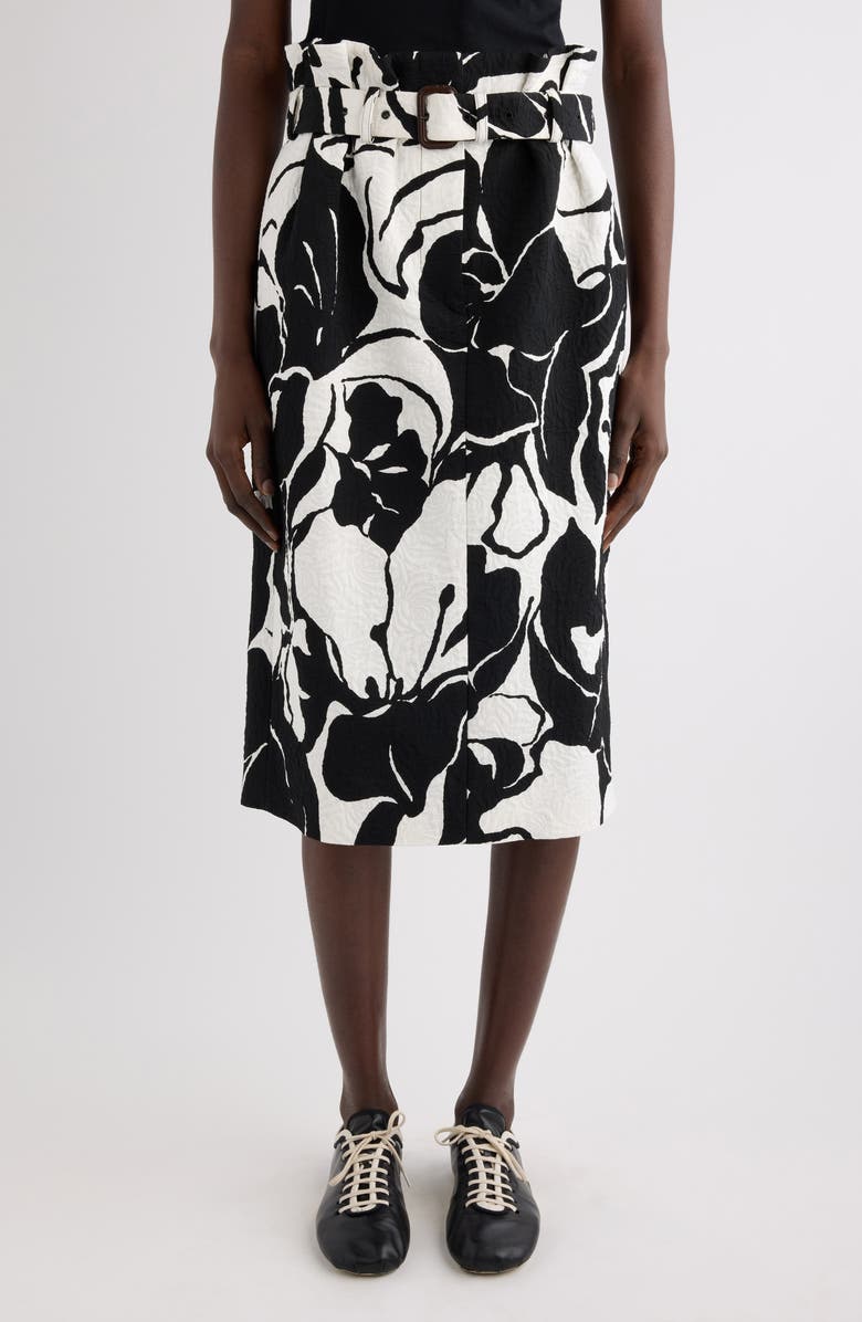 Dries Van Noten Print Jacquard Belted Paperbag Waist Skirt, Main, color, Black