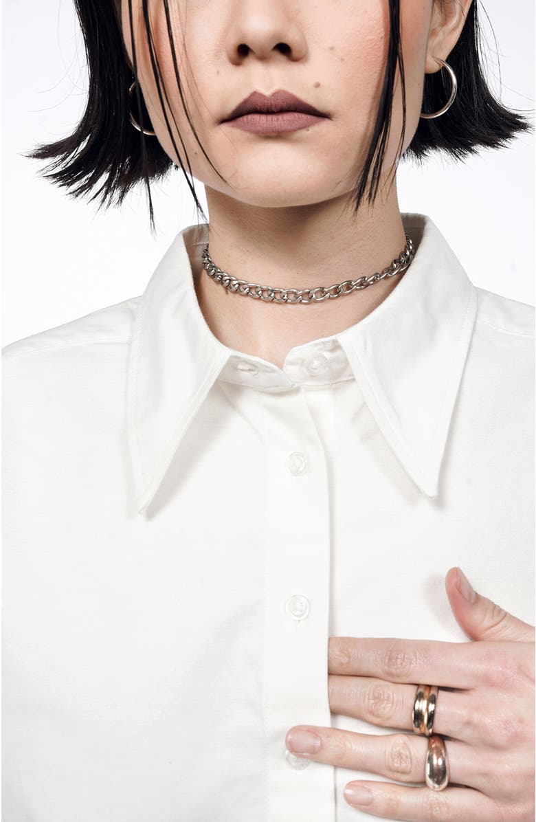 WILDFANG The Essential Long Sleeve Cropped Oxford Button Up, Alternate, color, White