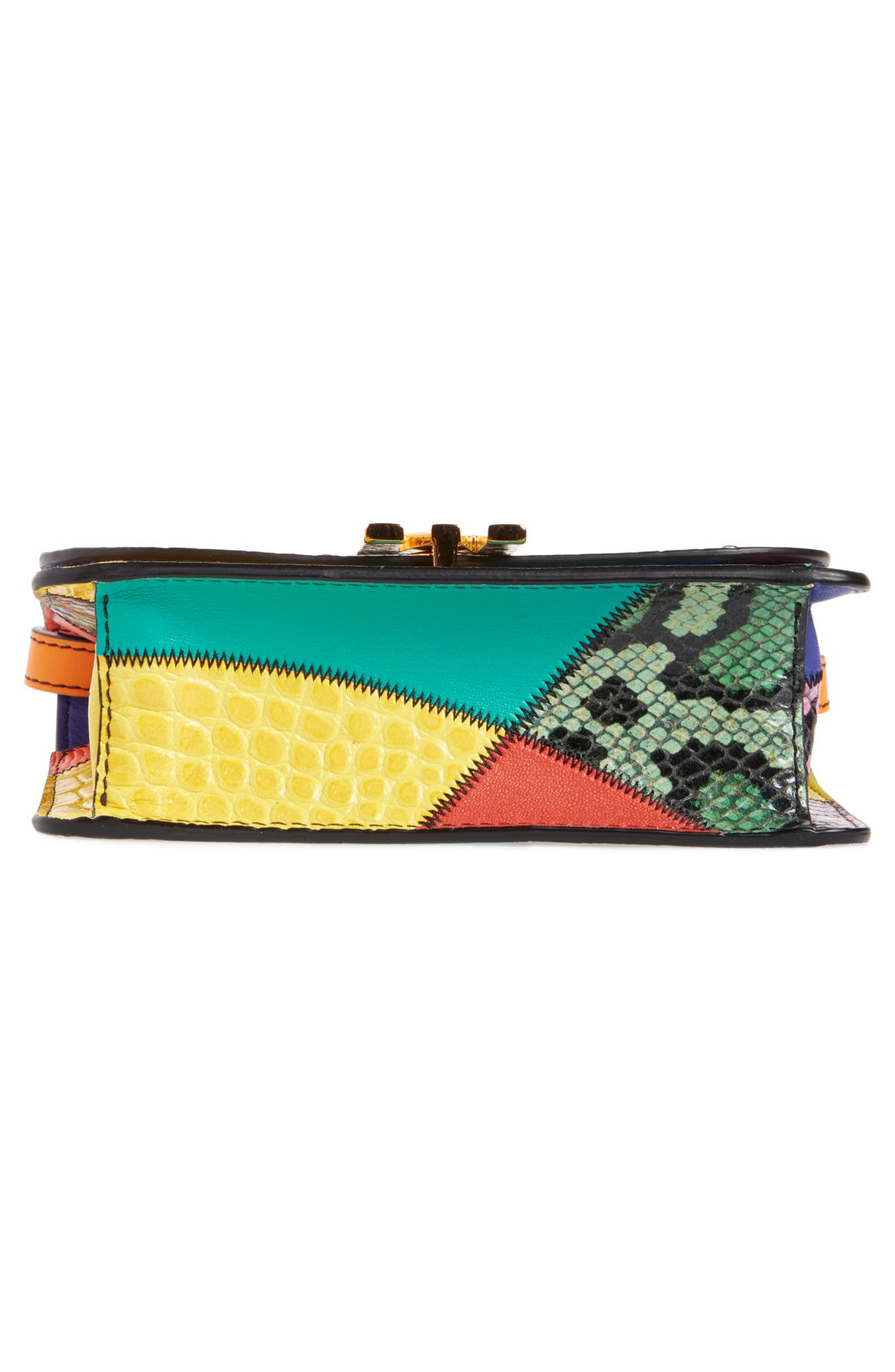 Moschino Small M Logo Patchwork Leather Shoulder Bag, Alternate, color, 