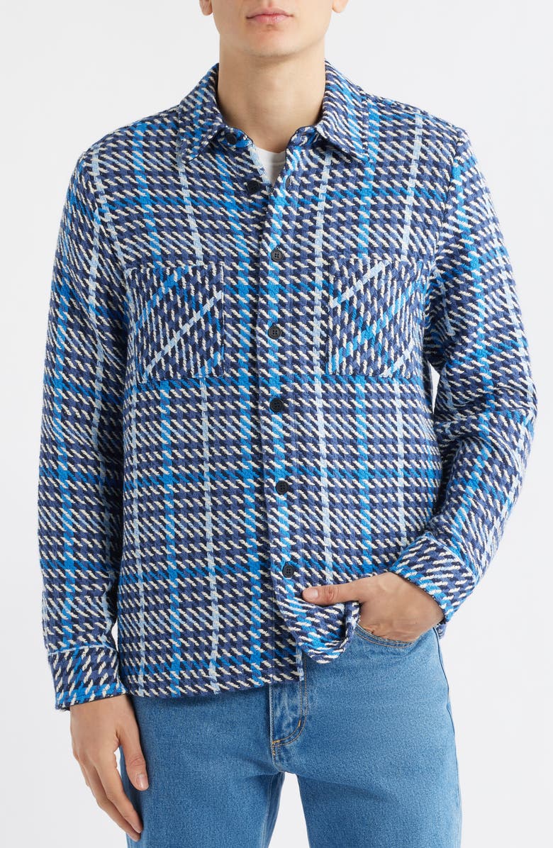 Wax London Whiting Houndstooth Check Overshirt, Alternate, color, Navy / Blue