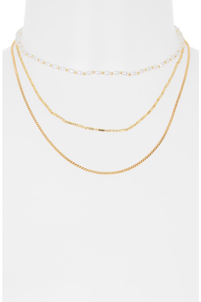 Three Row Layered Necklace, Alternate, color, WHITE- GOLD
