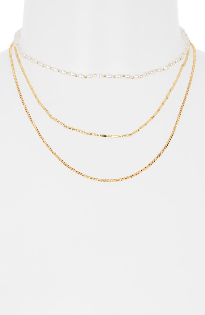 Leith Three Row Layered Necklace, Alternate, color, White- Gold