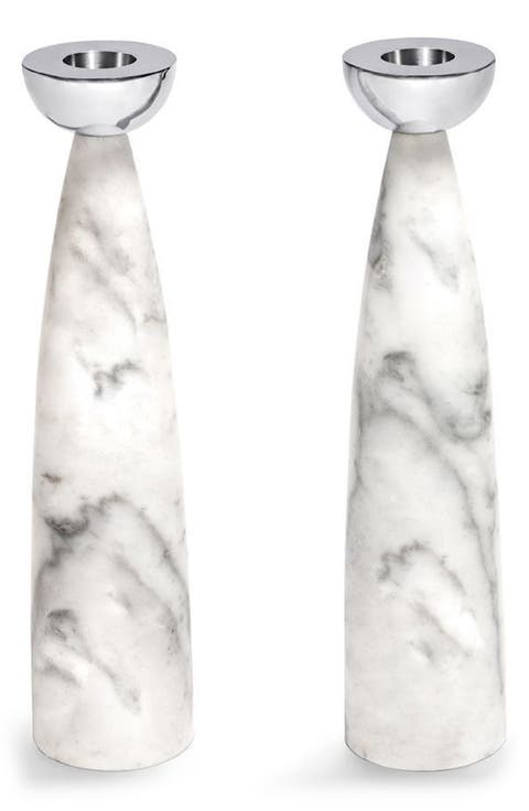 Coluna Set of 2 Marble Candleholders