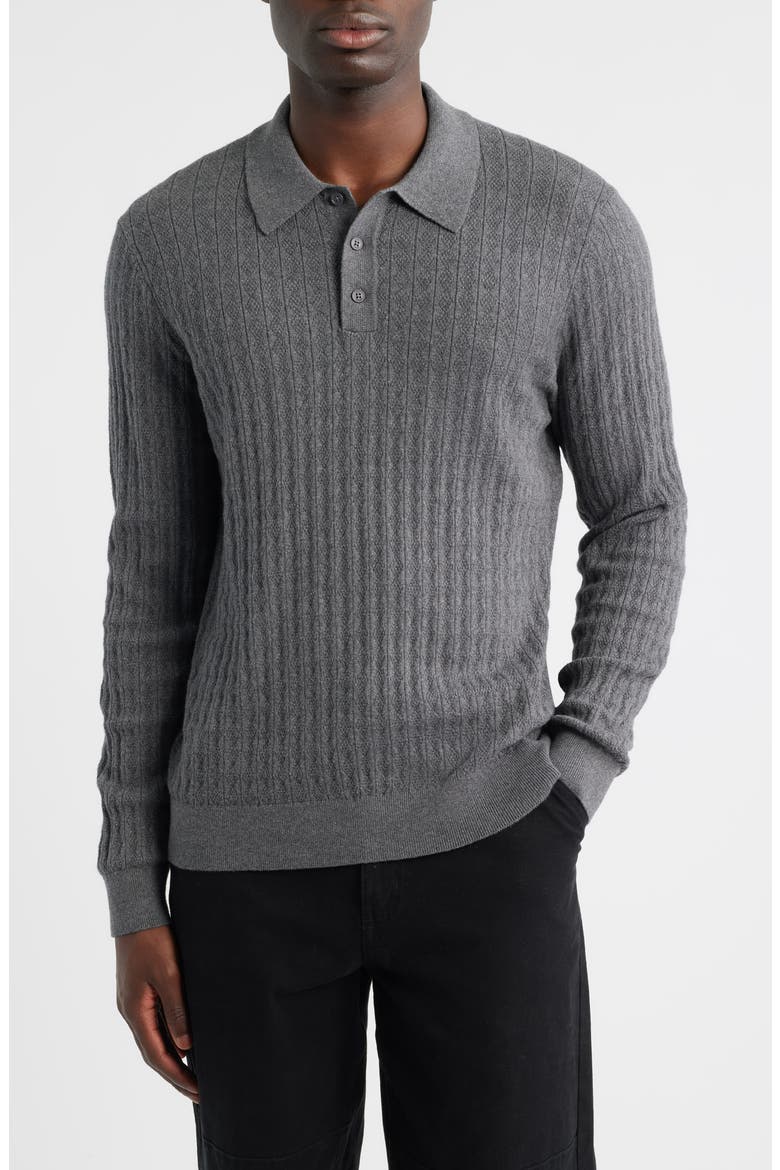 Oban Diamond Stripe Cotton & Cashmere Polo Sweater, Main, color, GREY MARL