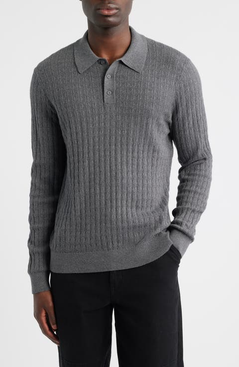 Oban Diamond Stripe Cotton & Cashmere Polo Sweater