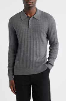 Wax London Oban Diamond Stripe Cotton & Cashmere Polo Sweater