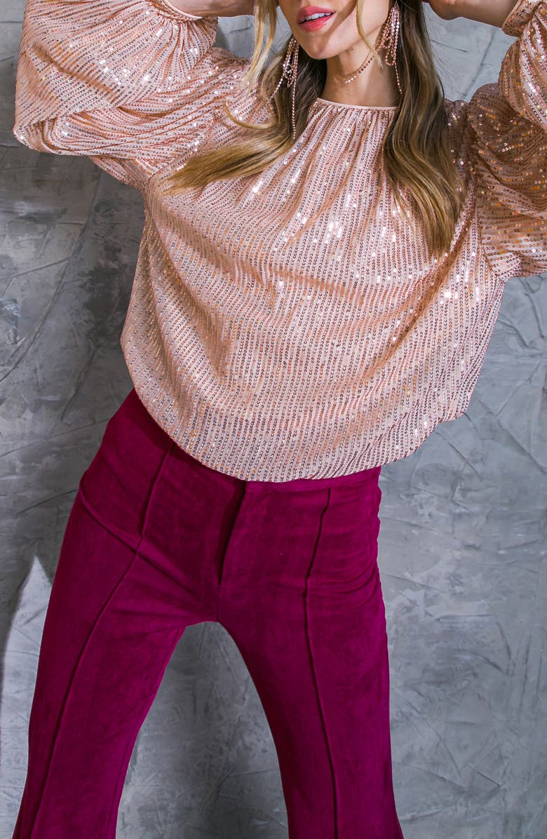 FLYING TOMATO Sequin Long Sleeve Top, Alternate, color, Rose Gold