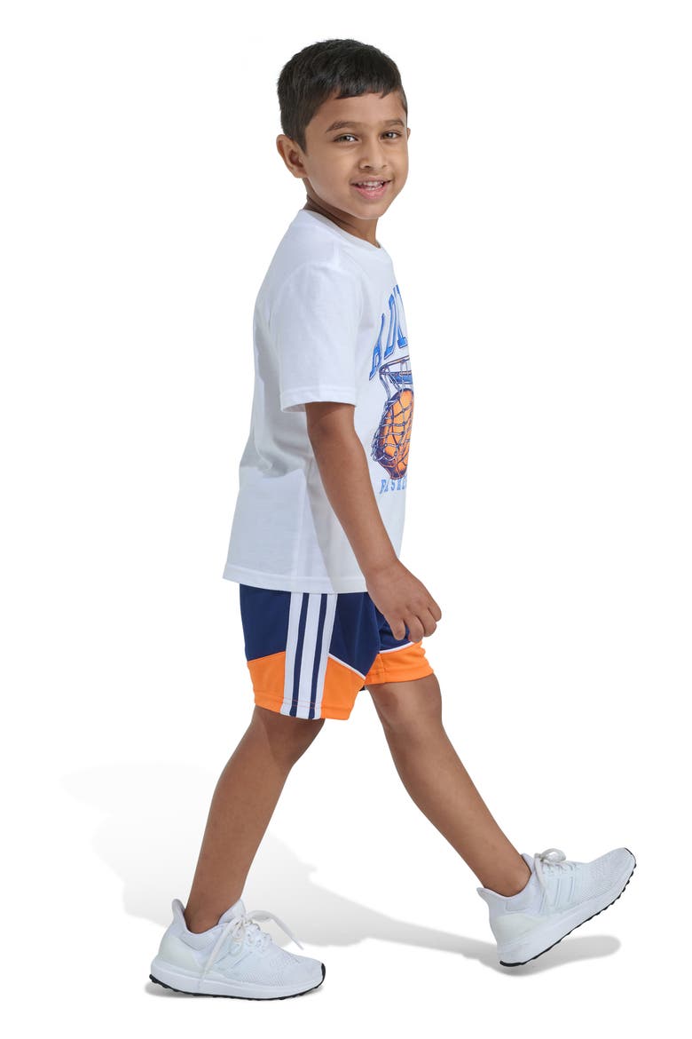Kids' Graphic Print Jersey T-Shirt & Colorblock Shorts Set, Alternate, color, WHITE