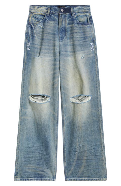 Franco Ripped Wide Leg Jeans (Muddy Sky)
