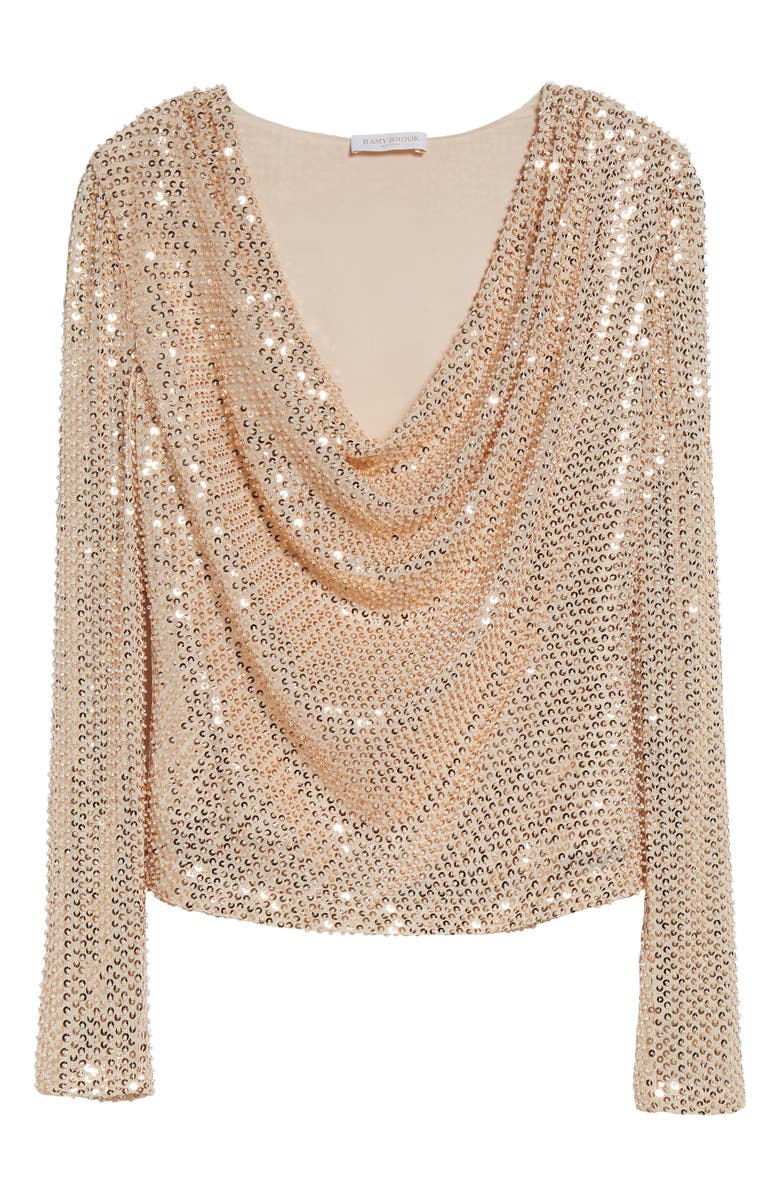 Ramy Brook Leon Sequin Cowl Neck Top, Alternate, color, Gold Beaded Mesh
