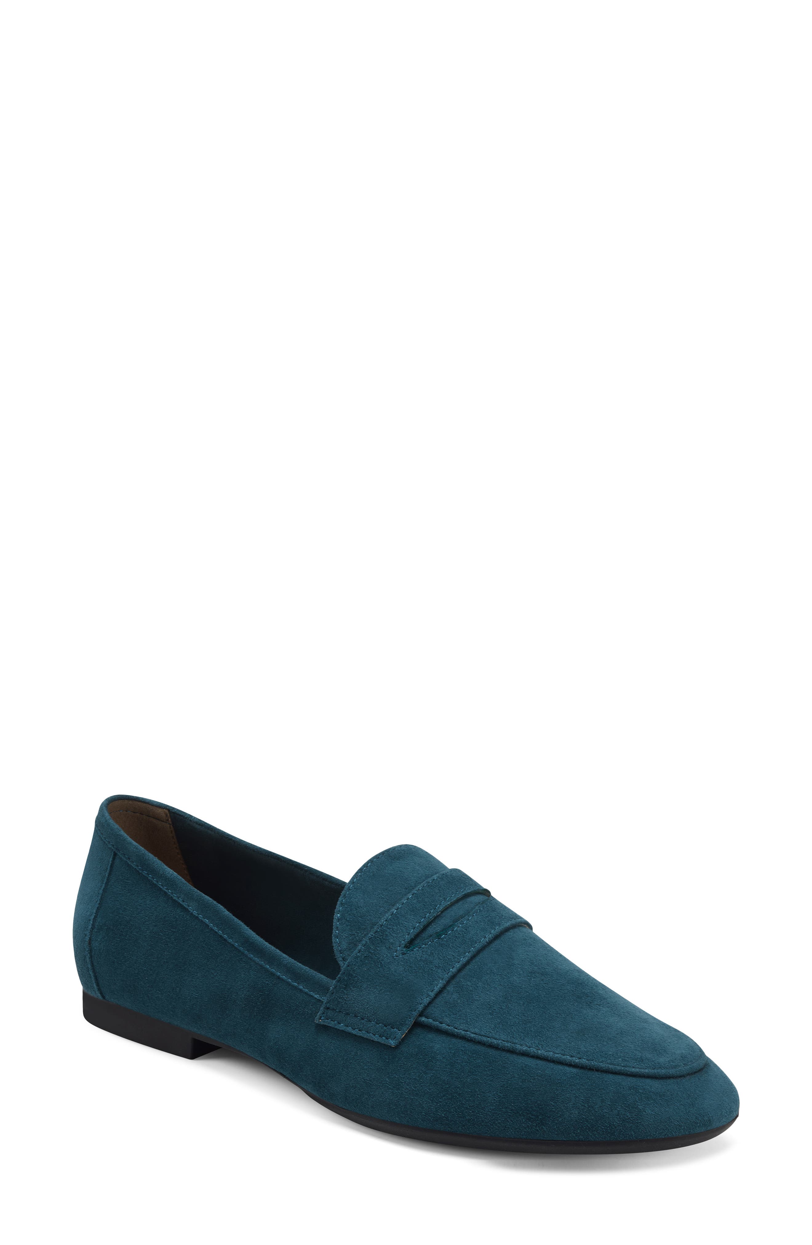 Hour Penny Loafer Flat, Main, color, NAVY SUEDE
