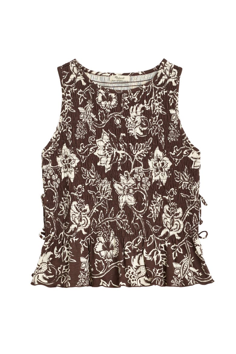Side Tie Smocked Tank, Alternate, color, DARK BROWN