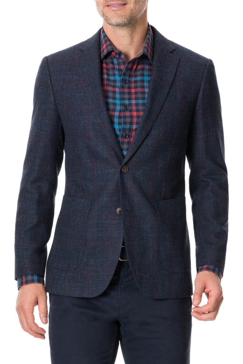 The Forks Regular Fit Check Wool & Cotton Sport Coat, Main, color, BLUE GRAPHITE