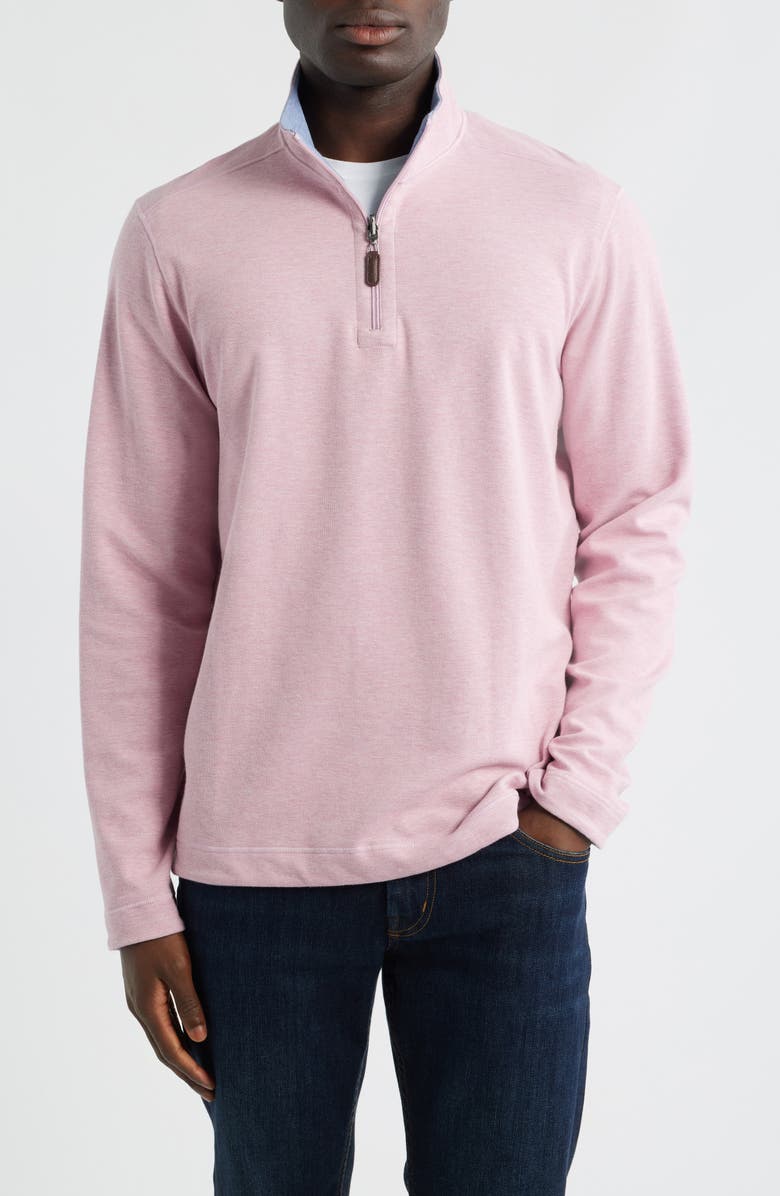 Johnston & Murphy Icon Reversible Cotton Blend Quarter Zip Pullover, Main, color, Pink/ Light Blue