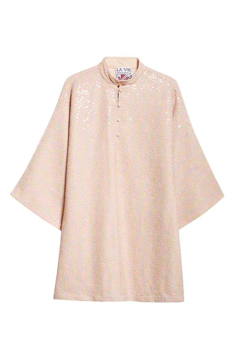 La Vie Style House Daisy Sequin Bell Sleeve Cover-Up Dress, Alternate, color, Peach Pink Multi