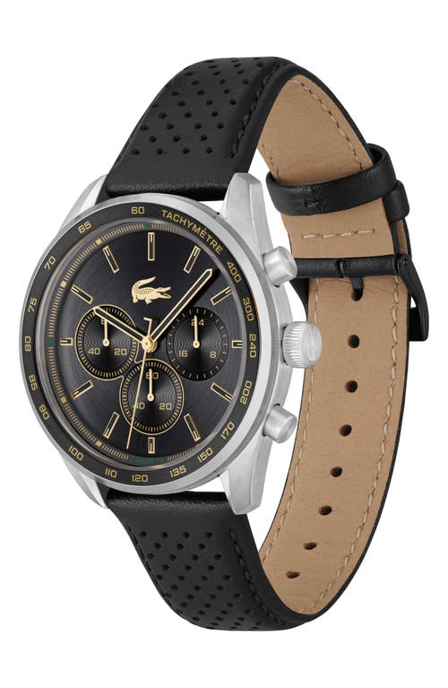 Lacoste Boston Chronograph Leather Strao Watch, 42mm In Black