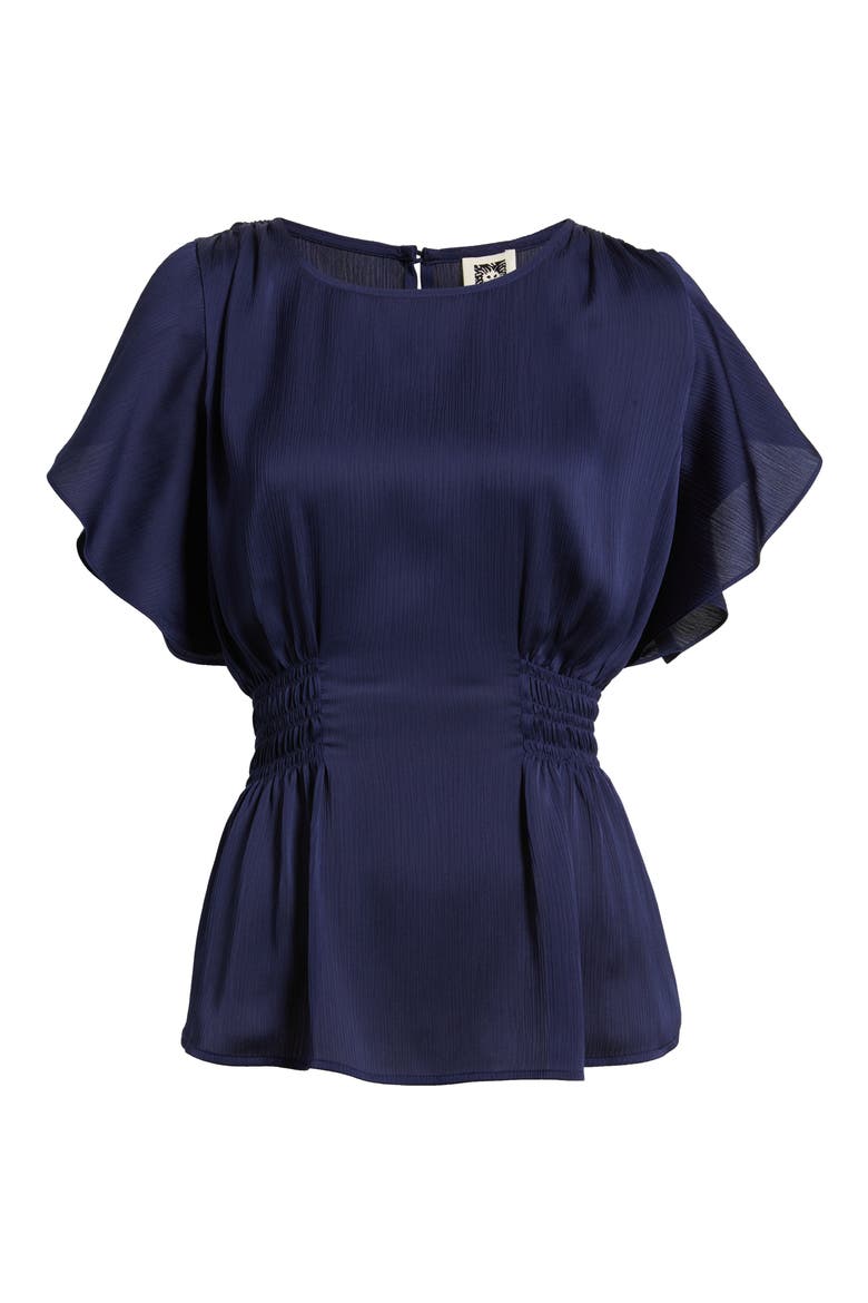 Flutter Sleeve Smocked Waist Top, Alternate, color, DISTANT MOUNTAIN