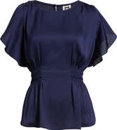 Anne Klein Flutter Sleeve Smocked Waist Top