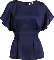 Anne Klein Flutter Sleeve Smocked Waist Top