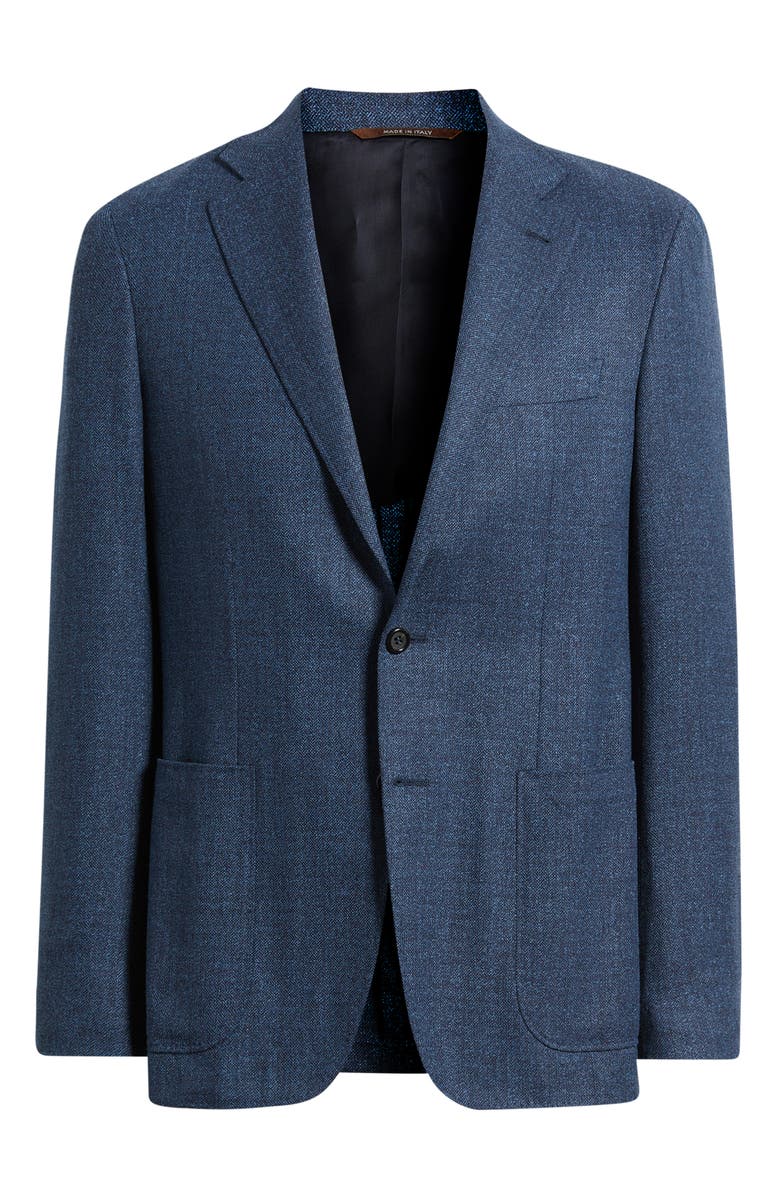 Canali Kei Trim Fit Blue Wool & Cotton Blend Herringbone Sport Coat, Alternate, color, Medium Blue