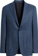 Canali Kei Trim Fit Blue Wool & Cotton Blend Herringbone Sport Coat